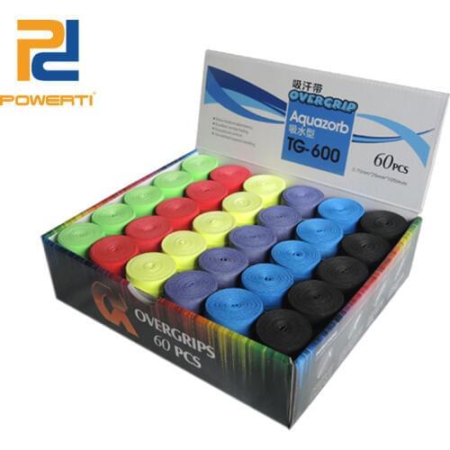 POWERTI 60pcs/lot 0.70mm Dry Sweatband PU Soft Overgrip Tennis Racket Grip ,Comfortable Badminton Racket Grip TG-600 Sport