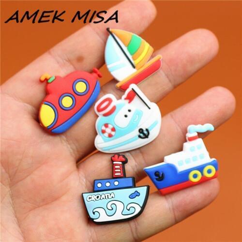 Single Sale 1pcs Shoe Charms Speedboat/Submarine/Cargo ship/Sailboat/Cruise ship Shoe Accessories Buckle Croc Shoe Decorations