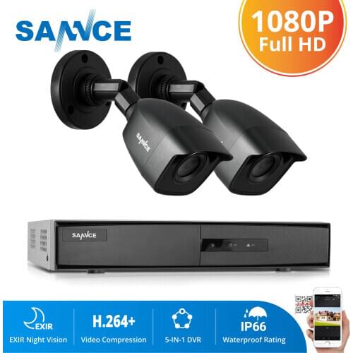 SANNCE 4CH HD 108P CCTV System 1080P Output CCTV DVR 2PCS 1080P Security Cameras IR night Waterproof Surveillance kit