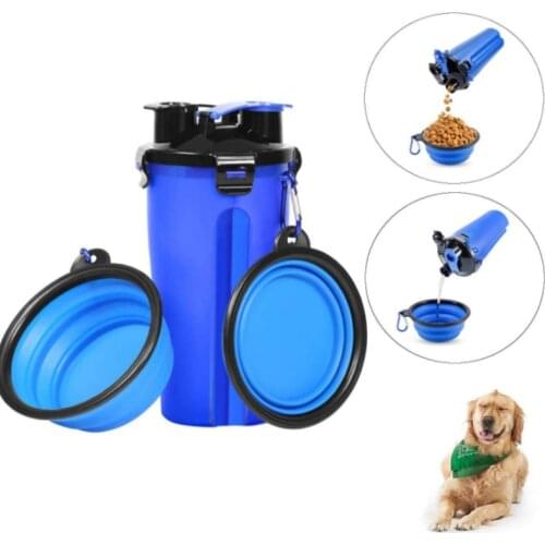 Pet Dog 2 In 1 Travel Bottle Pet Feeder Dog Water Bottle Collapsible Folding Bowl Travel Outdoor Food Water Storage for Cat Dog