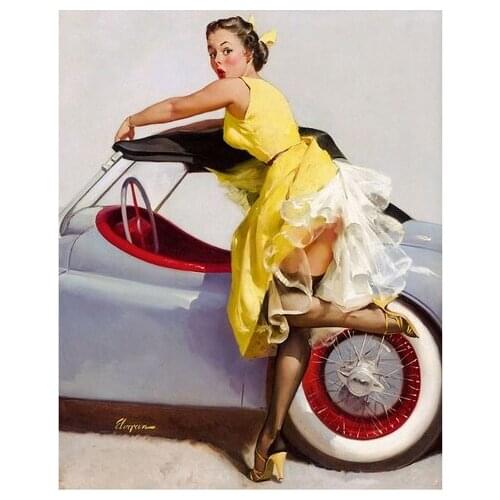 Old Antique Style Pin Up Girl Car Sexy Metal Tin Sign Wall Plaque Bar Living Room Wall Sticker