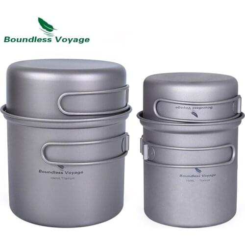 Boundless Voyage Titanium Pot Bowl with Titanium Folding Handle Outdoor Camping Picnic Cookare Tableware Set