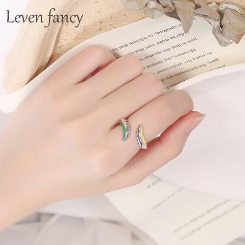 Vintage 925 Sterling Silver Epoxy Two-Tone Ring Green Yellow Enamel Snake Rings Girls Party Jewelry University Proms Gifts