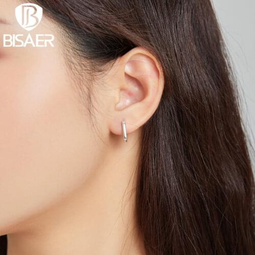 BISAER Stud Earrings 925 Sterling Silver French Ear Buckles Earrings For Women Wedding Engagement Jewelry Gift EFE478