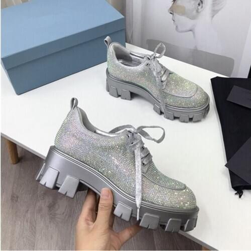 Platform Wedges Women Casual Shoes Luxury Design Crystal Women Loafers Runway Lace Up Women Sneakers Party Dress Shoes Women 202