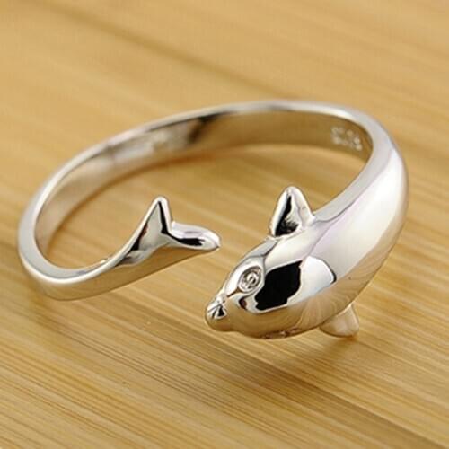 100% 925 sterling silver fashion Dolphin animal ladies`finger rings jewelry women open ring no fade drop shipping birthday gift