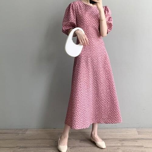 Summer Maxi Dress Women Pink love heart print O Neck Short Sleeve Holiday Long Beach Sundress Ladies lacing Party Dresses