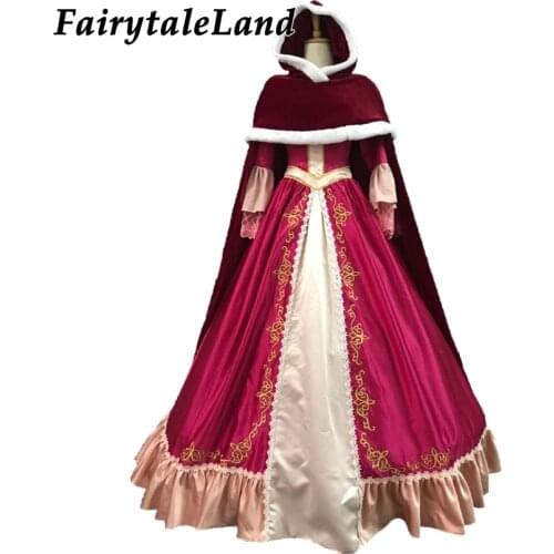 Christmas Halloween Cosplay Princess Party Gown Adult Women Belle Costume Winter Red Hood Fancy Bella Dress