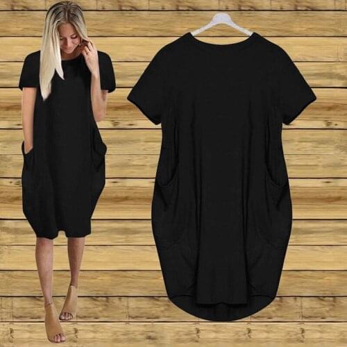 Fashion Short Sleeve Summer Dress Tunic Dresses Women Casual Tshirt Dress 2021 for Women Robe Vestidos with Pockets