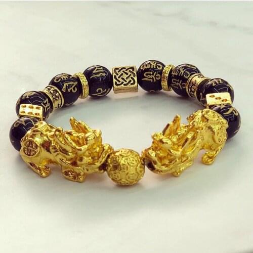 Gold Plating PIXIU Wealth Feng Shui Bracelet for Women Men Dice Beads Couple Luxury Jewelry Gift Bring Lucky Bracelets Best Gift
