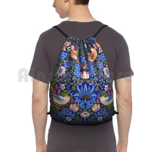 William Morris " The Strawberry Thief " 1. Backpack Drawstring Bag Riding Climbing Gym Bag William Morris Morris Birds