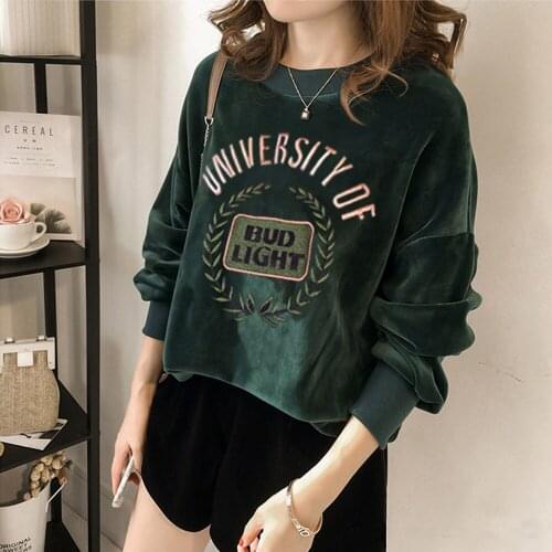 2021 Hoodie Sweatshirt Thick Women Winter Oversize Tops Letter Embroidery Pattern Sweatshirts Autumn Outerwear Warm Pullover