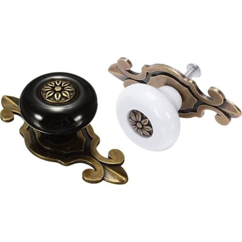 3 Pcs Vintage Ceramic Door Knobs Drawer Cabinet Cupboard Wardrobe Pull Handle Black & White