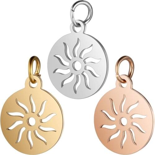 5pcs/lot 100% Stainless Steel Sun Round Pendant Bracelet Charms DIY Crafting Jewelry Making Handicraft Accessories