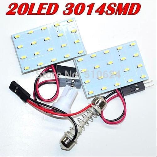 Free shipping Wholesale White car led panel light 20led 3014smd LEDCar Interior Light T10 Festoon led Dome light Adapter 12V