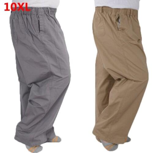 Richkeda Store New 2021 Plus Size 8XL 11XL 12xl Middle-aged Mens Summer Thin Elastic Band High Waist Cotton Casual Trousers Dad