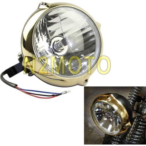 Black and Brass Headlight H4 12V 55/60W High Low Beam Bezel Front Light for Harley Chopper Cafe Racer Custom