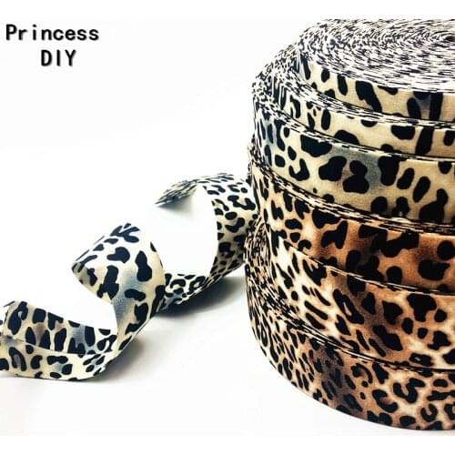 Dropshipping 5M/Lot 10 25 40mm Folded Cotton Leopard Ribbon Spots Printed Fabric Layering DIY Dog Collar Hair Bow Tie Material