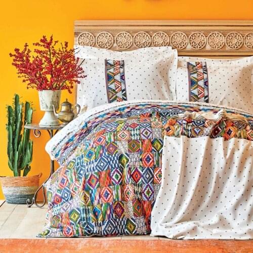Moralı Double Orange Authentic Pattern Cotton Healthy Soft Luxury Washable Piqué Gift Duvet Cover Set Colorful