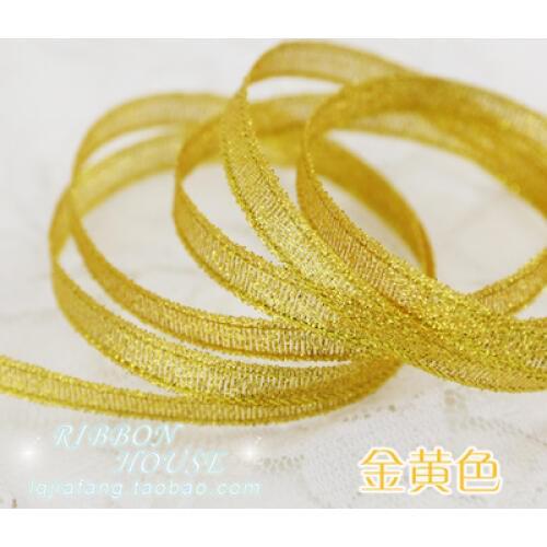 Hot Sale (25 yards/lot) 1/4'' (6mm) Gold Metallic Glitter Ribbon Colorful Christmas Birthday gift package ribbons craft diy