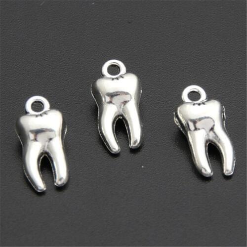 10pcs Tibetan Silver Color Tooth Teeth Fangs Halloween 3D Charms Pendants Beads For Jeweley Making A2614