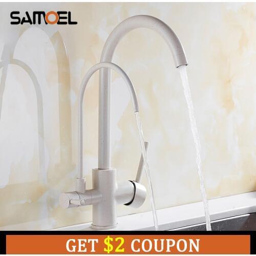Creamy White Deck Mount 3 way Kitchen Faucets Mixer Taps Two Handle Brass Cold Hot Filter Water Tap W3041