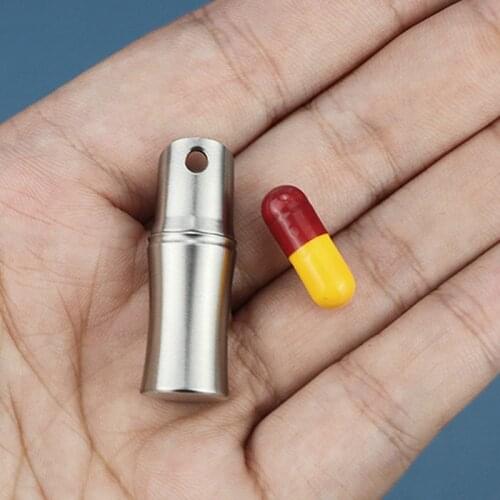 Stainless Steel Mini Pill Seal Capsule Bottle Bamboo Shape Box Outdoor Camping Small Tool