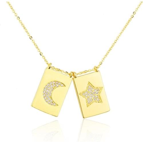 Trendy Geometric Square Pendant Charming Zircon Moon Star NecklaceS Gold Clavicle Chains Necklace for Women Female Gifts