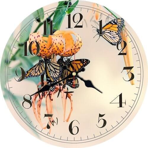 A Swarm Of Butterflies Flower Design Wall Clock Vintage Home Wall Watch Non Ticking Silent Large Creative Wall Art