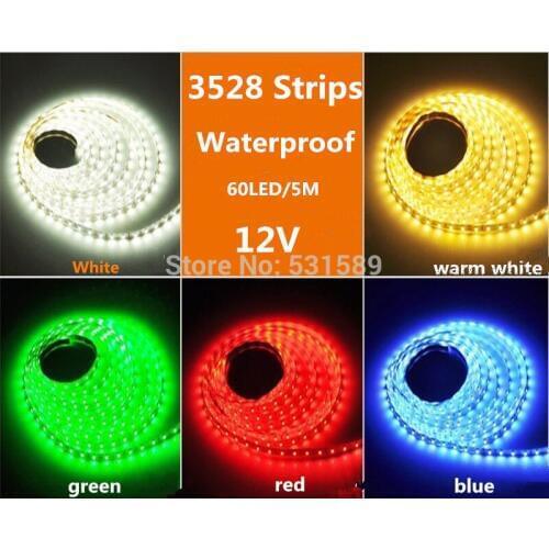 Wholesale 100M/LOT 5M/roll 300 led SMD 3528 LED Strip Light Waterproof Flexible home Automobile Decoration Free shipping