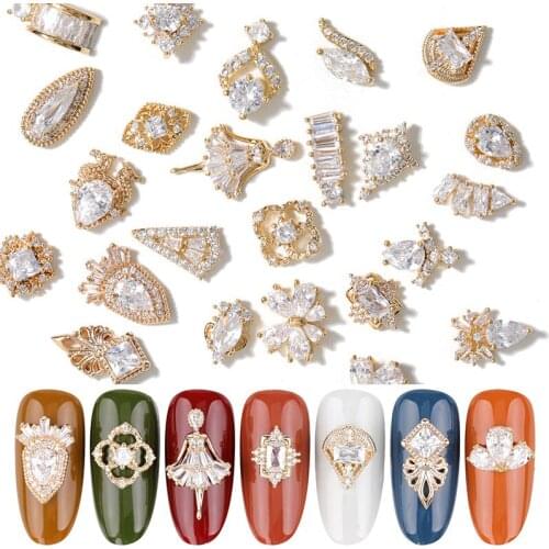 1 pieces water drop Crystal Dangle Chain Charms Nail Jewelry Decorations 24 type luxury Zircon Crystal Rhinestones For Nails