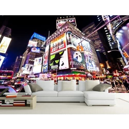 The custom 3D murals,New York Times Square Street Night,living room sofa TV wall bedroom wall paper