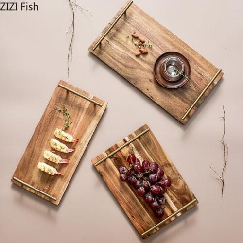 Japanese-style Rectangle Wooden Storage Tray with Handle Home Cup Tableware Storage Tray Storage Tool