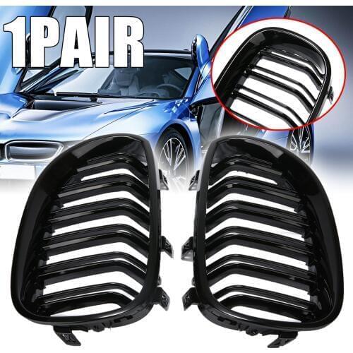 For BMW 1pair Gloss Black Dual Slats Front Kidney Grille ABS Plastic Support E60 E61 M5 5 Series 2003-2010