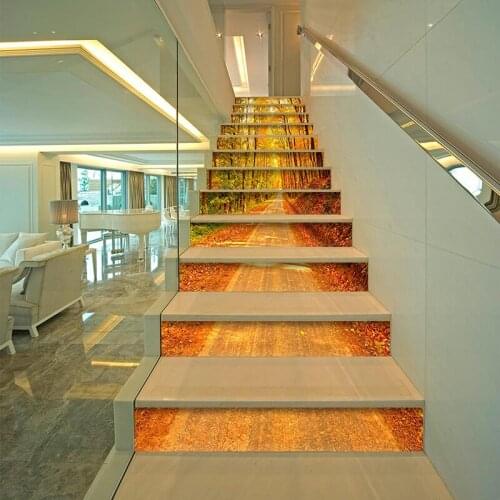 PVC wallpaper Forest road scenery simple 13 pieces of DIY stair stickers, step stickers, wall stickers