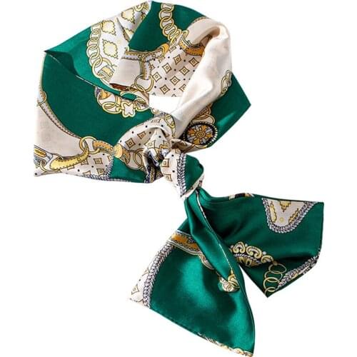 QLUKEOYY Printed Silk Scarf Women Double Layer Ribbon Narrow Strip Small Scarf Shawl Neckerchief Muffler
