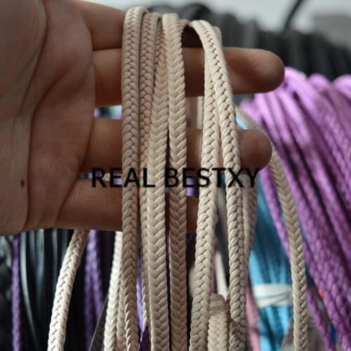 REAL BESTXY 5m/lot 5*2mm natural brown pigtail braided leather cords for bracelets making leather bracelets straps braided rope