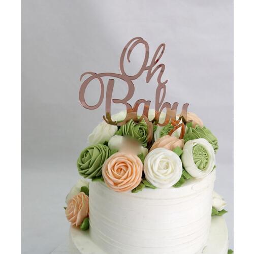 Rose Gold Oh Baby Happpy Birthday Cake Topper Newborn Birthday Cupcake Topper Supplies for Baby Birthday Party Cake Decorations