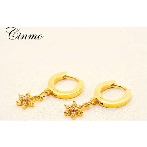 Cinmo Stainless Steel Piercing Drop Earrings For Women Girls Full Crystal Snowflake Dangle Earrings Wholesale Jewlery Gift