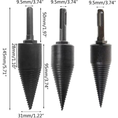 Firewood Machine Drill Wood Cone Reamer Punch Driver Drill Bit Split Drilling Tools 130x32mm