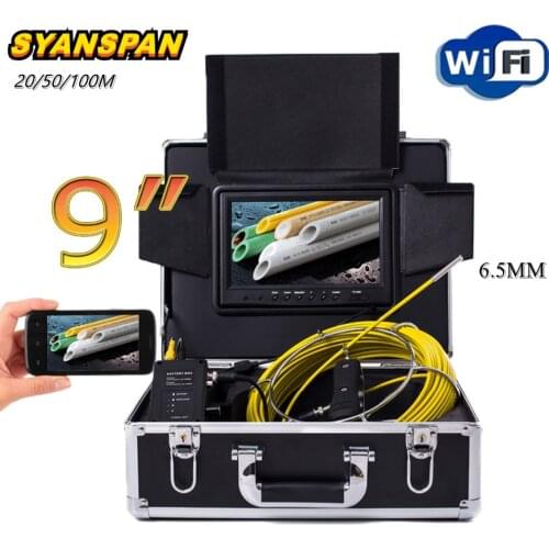 SYANSPAN 9inch WiFi 20/50/100M Pipe Inspection Camera,6.5MM Drain Sewer Pipeline Industrial Endoscope Camera Support Android/IOS