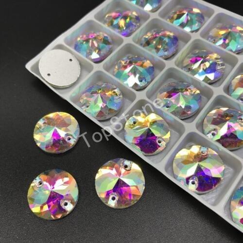 TopStone Round Flower Star Sew On Rhinestones 18mm 16mm Crystal Clear AB Flatback 2 holes for Dress Making