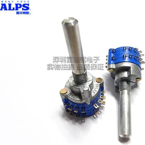 [VK]ALPS SRRN24053A transfer switch rotation switch 2 layer 6 knife 4 gear 30 round axis 0.15A 12V DC Shaft length + thread 30mm