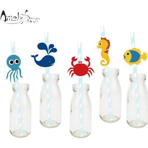 Under the Sea Theme Party Straw 25PCS Paper Straws Decoration Party Festive Supplies Paper Drinking Straws Event Supplies