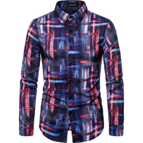 YS018 Fashion Autumn ClothingLeisure Mens Digital Printing Trend Long Sleeve Youth Mens Shirts