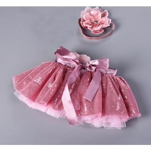 0-2Y Baby Girls TUTU Skirts Princess Tulle Skirt Flowers Headband Sequined Design Chilren Pettiskirt Kids Girls Clothes Bow A338