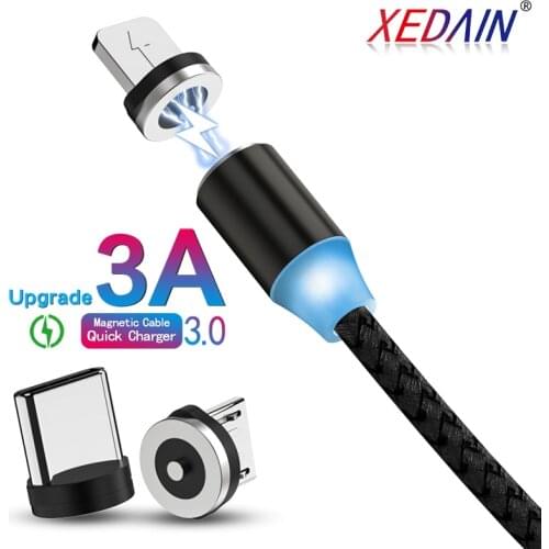 USB Charger Cable 3 in 1 Quick Magnetic Micro USB Cable for iPhone Samsung Xiaomi Fast Magnetic Phone Charging Cord Type C Cable