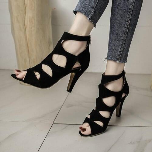 Womens Summer Shoes New Snake Pattern Hollow Chunky High Heels Fish Mouth Wild Sexy High Top Sandals Size Plus 35-42