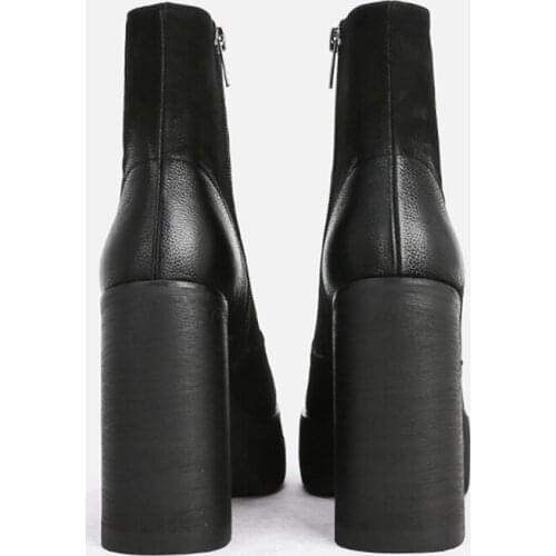 MUMANI Woman‘s ANKLE Boots Super High Heel Black Genuine Leather Punk ZIP 12CM Square Heel Martin Boots Platform Modern Boots