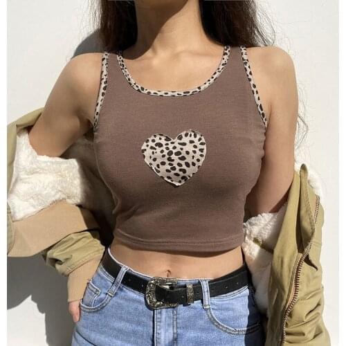 2021 Women Crop Tops Y2K Aesthetic Sexy Cute Summer Halter Brown Camis Korean Fashion Leopard Female Sleeveless 90s Corset Top